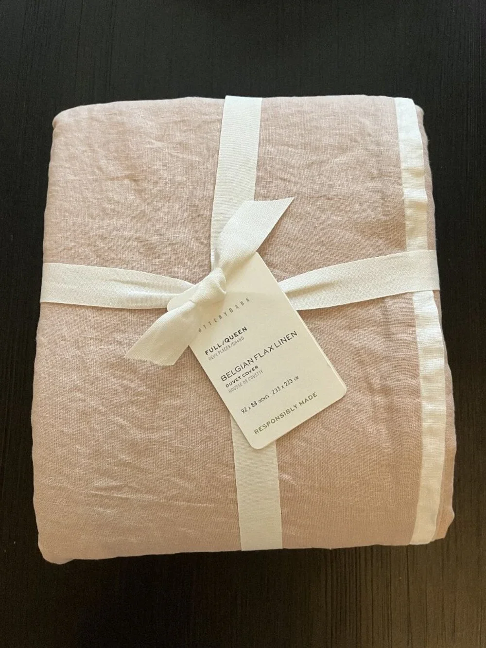 Pottery Barn Belgian Flax Linen Duvet Cover Full / Queen Soft Rose & White
